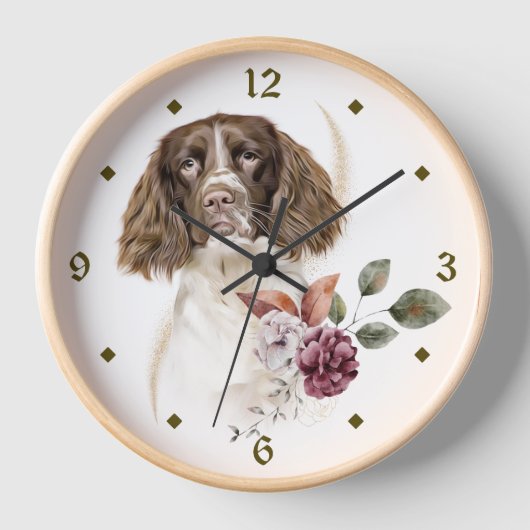 Springer Spaniel Dog Winter Bouquet Clock Uhr (Vorderseite)