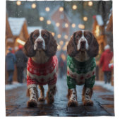Springer Spaniel Dogs Christmas Snow Holiday Duschvorhang (Vorderseite)