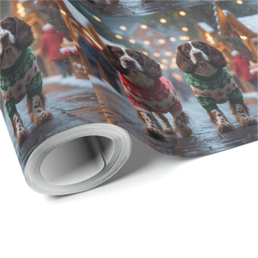Springer Spaniel Dogs Christmas Snow Holiday Geschenkpapier (Rolleneckpunkt)