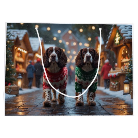 Springer Spaniel Dogs Christmas Snow Holiday Große Geschenktüte (Rückseite)