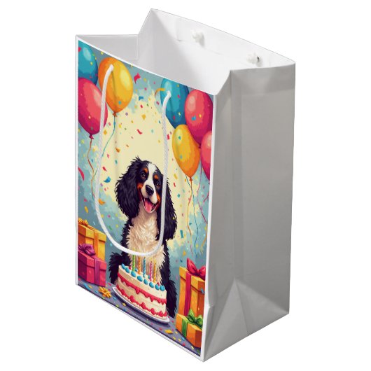 Springer Spaniel Geburtstagsfeier Mittlere Geschenktüte (Vorderseite Schrägansicht)