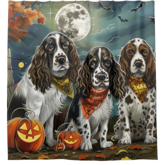 Springer Spaniel Halloween Spooky Duschvorhang (Vorderseite)
