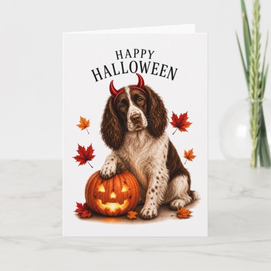 Springer Spaniel Halloween Teufelshund Karte (Vorderseite)
