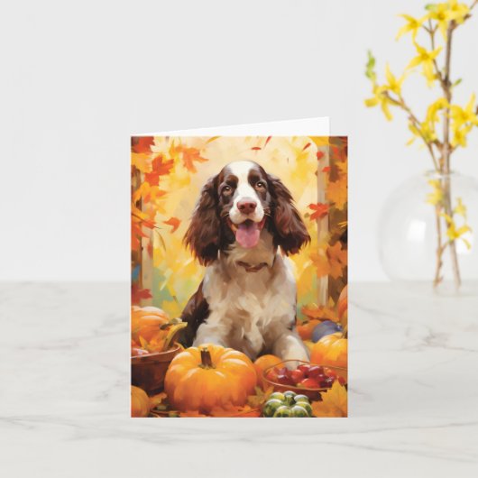 Springer Spaniel HerbstErntedank Karte (Gelbe Blume)