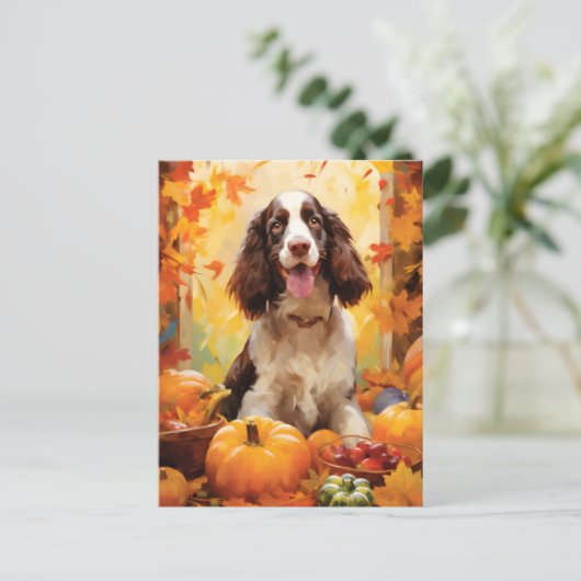 Springer Spaniel HerbstErntedank Postkarte (Stehend Vorderseite)
