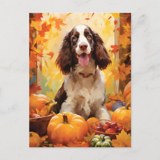 Springer Spaniel HerbstErntedank Postkarte (Vorderseite)