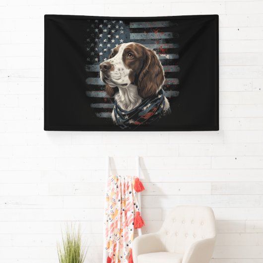 Springer Spaniel Hund Amerikanische Flagge Banner (InSitu)