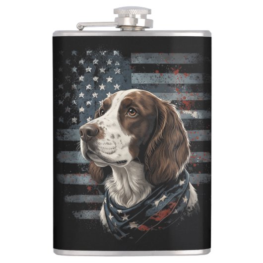 Springer Spaniel Hund Amerikanische Flagge Flachmann (Vorderseite)