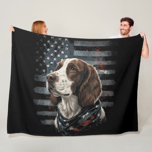Springer Spaniel Hund Amerikanische Flagge Fleecedecke (Beispiel)