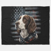 Springer Spaniel Hund Amerikanische Flagge Fleecedecke (Vorderseite (Horizontal))