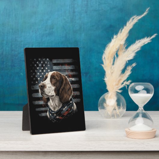 Springer Spaniel Hund Amerikanische Flagge Fotoplatte (Seite)