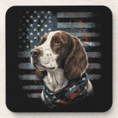 Springer Spaniel Hund Amerikanische Flagge Getränkeuntersetzer (Vorderseite)