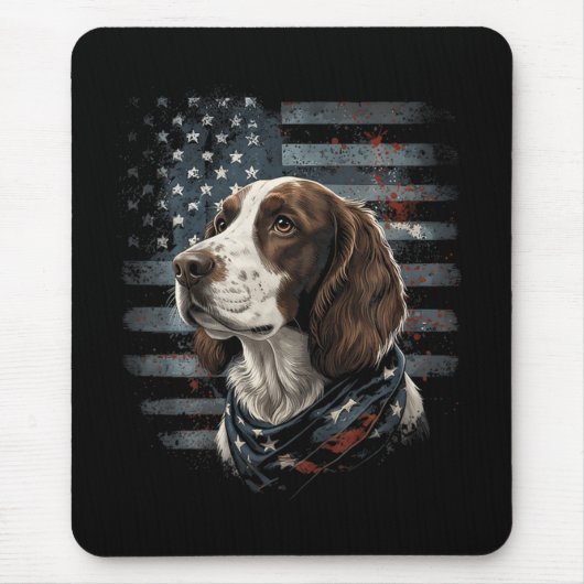 Springer Spaniel Hund Amerikanische Flagge Mousepad (Vorne)