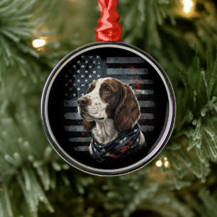 Springer Spaniel Hund Amerikanische Flagge Ornament Aus Metall