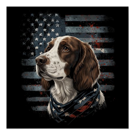 Springer Spaniel Hund Amerikanische Flagge Poster (Vorderseite)