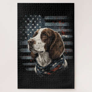 Springer Spaniel Hund Amerikanische Flagge Puzzle