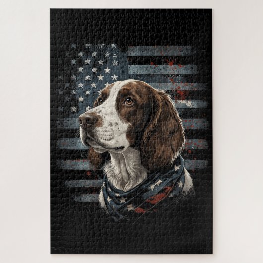 Springer Spaniel Hund Amerikanische Flagge Puzzle (Vertikal)
