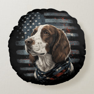 Springer Spaniel Hund Amerikanische Flagge Rundes Kissen