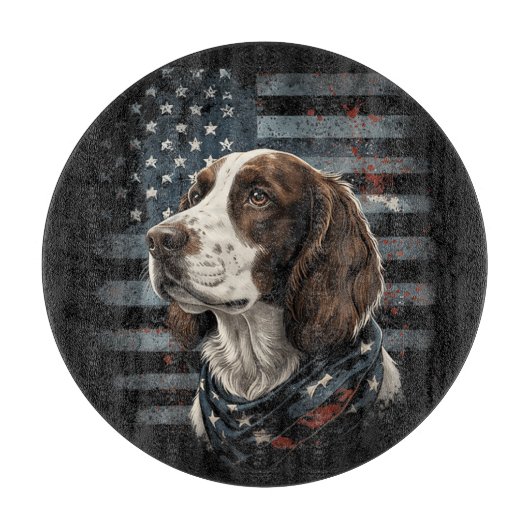 Springer Spaniel Hund Amerikanische Flagge Schneidebrett (Vorderseite)