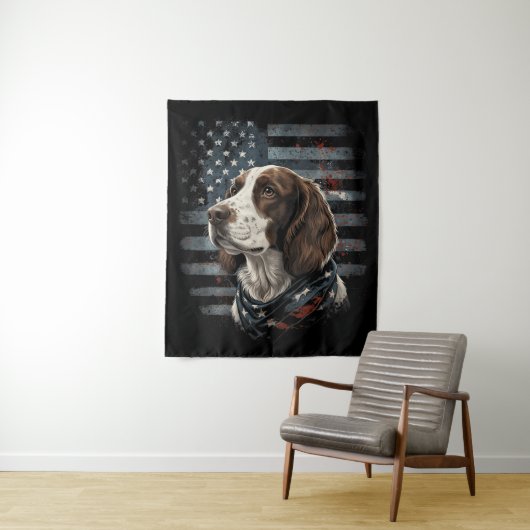 Springer Spaniel Hund Amerikanische Flagge Wandteppich (Beispiel)