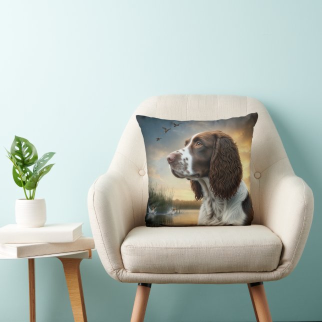 Springer Spaniel Hund durch einen Ententeich Kissen (Stuhl )