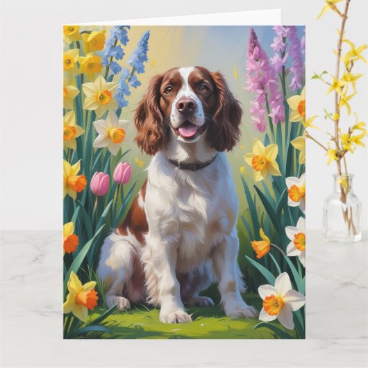 Springer Spaniel Hund Frühlingsblumen Malerei Karte (Gelbe Blume)