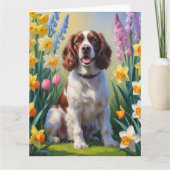 Springer Spaniel Hund Frühlingsblumen Malerei Karte (Vorderseite)