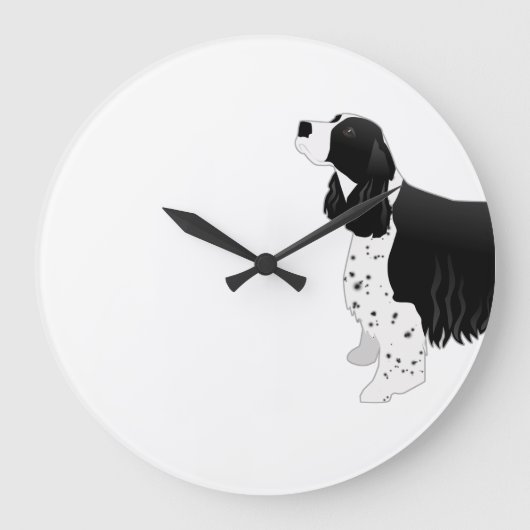 Springer Spaniel Hund Grundzucht Silhouette Black Große Wanduhr (Vorderseite)