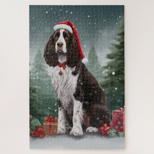 Springer Spaniel Hund im Schnee Weihnachten Puzzle (Vertikal)