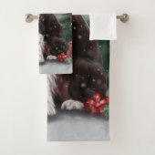 Springer Spaniel Hund in Schneeweihen Badhandtuch Set (Insitu)