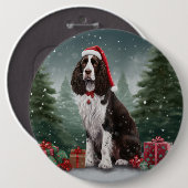 Springer Spaniel Hund in Schneeweihen Button (Vorne & Hinten)
