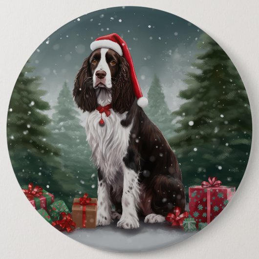 Springer Spaniel Hund in Schneeweihen Button (Vorderseite)