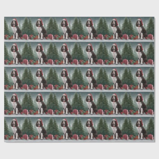 Springer Spaniel Hund in Schneeweihen Geschenkpapier (Flach)
