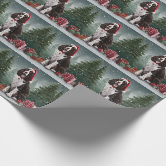 Springer Spaniel Hund in Schneeweihen Geschenkpapier (Ecke)