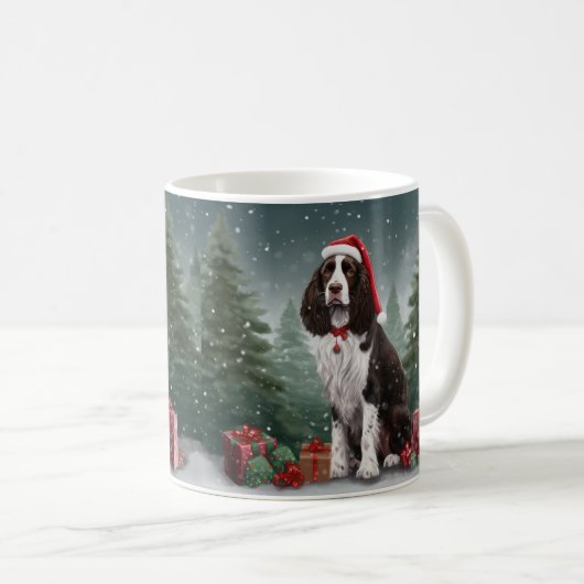 Springer Spaniel Hund in Schneeweihen Kaffeetasse (VorderseiteRechts)