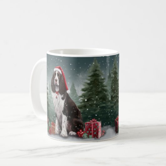 Springer Spaniel Hund in Schneeweihen Kaffeetasse (Vorderseite Links)