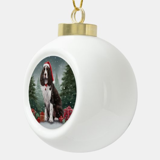 Springer Spaniel Hund in Schneeweihen Keramik Kugel-Ornament (Rechts)