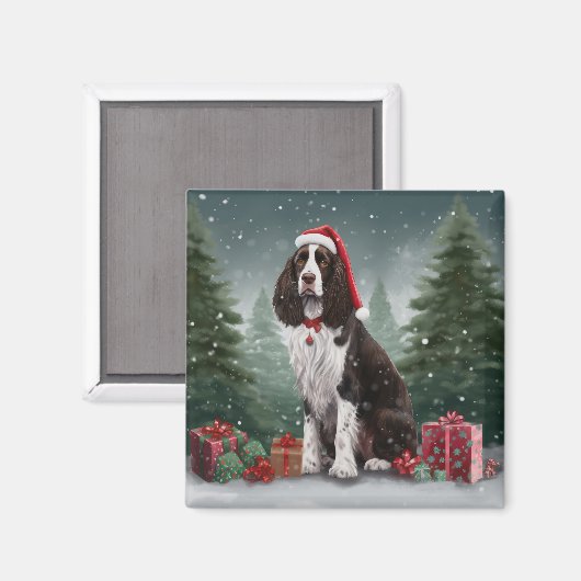 Springer Spaniel Hund in Schneeweihen Magnet (Vorderseite/Rückseite)