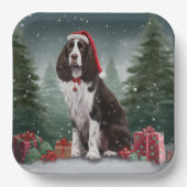 Springer Spaniel Hund in Schneeweihen Pappteller (Vorderseite)