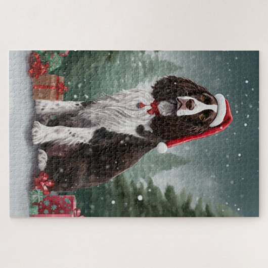 Springer Spaniel Hund in Schneeweihen Puzzle (Horizontal)