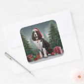 Springer Spaniel Hund in Schneeweihen Quadratischer Aufkleber (Umschlag)