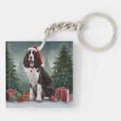 Springer Spaniel Hund in Schneeweihen Schlüsselanhänger (Rückseite)