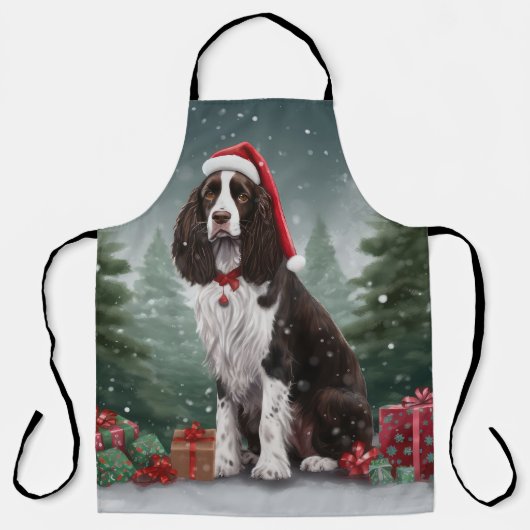 Springer Spaniel Hund in Schneeweihen Schürze (Vorderseite)
