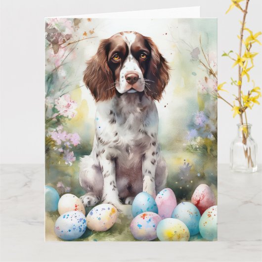 Springer Spaniel Hund mit Ostereier Urlaub Karte (Gelbe Blume)