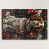 Springer Spaniel Hund mit Weihnachtsgeschenk Kamin Puzzle (Horizontal)