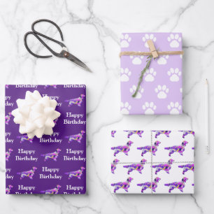 Springer Spaniel Hund Silhouette Lila Geburtstag Geschenkpapier Set