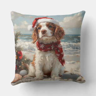 Springer Spaniel Hund Weihnachten Vintage Strand Kissen