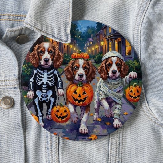 Springer Spaniel Hunde in Halloween-Kostümen Button (Beispiel)