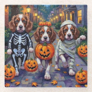 Springer Spaniel Hunde in Halloween-Kostümen Glasuntersetzer