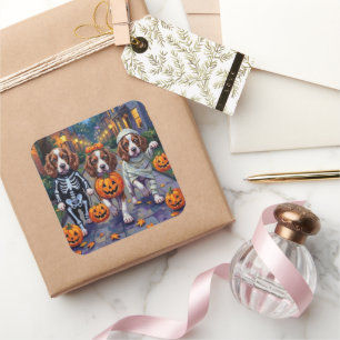 Springer Spaniel Hunde in Halloween-Kostümen Quadratischer Aufkleber